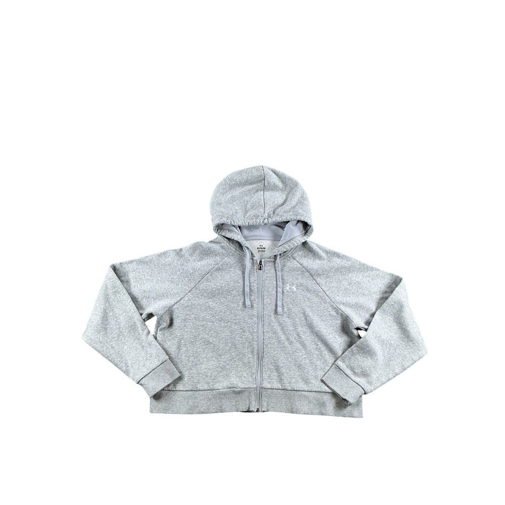 Under Armour Womens XL Gray Full Zip Cropped Hoodie Raglan Athletic Sweatshirt